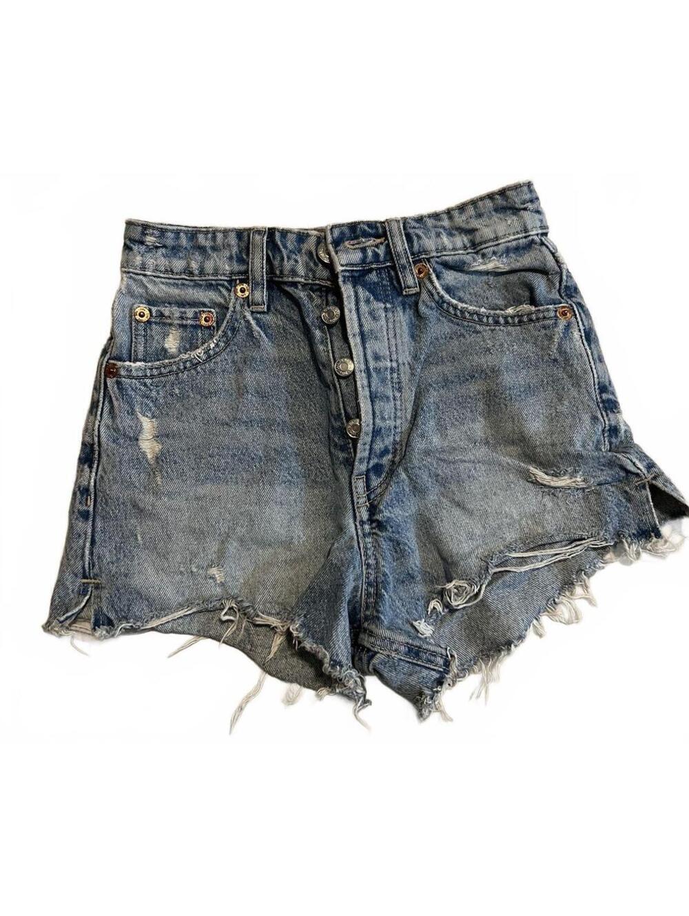 ZARA Women's High-Waisted Distressed Denim Shorts